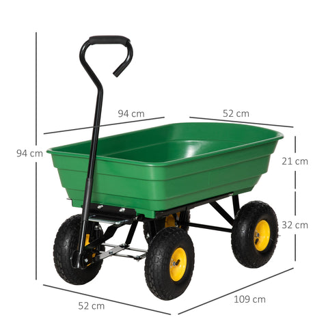 Rootz Garden Cart - Wheelbarrow - Utility Cart - Adjustable Handle - 109cm x 52cm x 94cm - 200kg Load Capacity