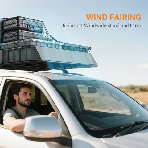 Rootz Car Roof Rack Basket - Cargo Carrier - Luggage Holder - Heavy Duty, 200lb Capacity, Wind Deflector, Silver, Black, 110.5 x 99.5 x 18.5 cm