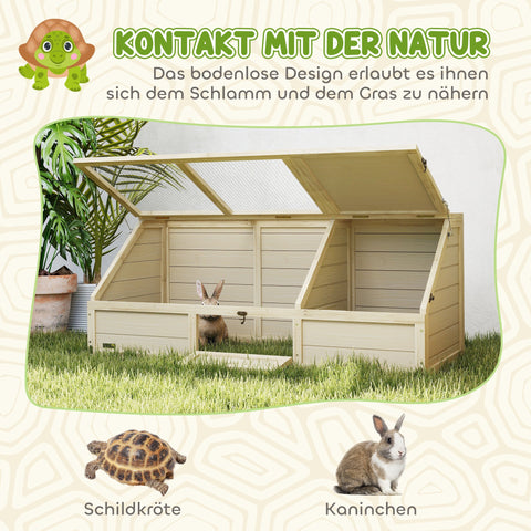 Rootz Turtle Box Outdoor Turtle Enclosure – Tortoise Habitat, Shelter – Easy Open Lid, Bottomless Access – Secure & Spacious – 120x55x20/50cm