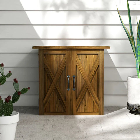 Rootz Garden Shed - Double Door - Magnetic Closures - Garden Cupboards - Weatherproof - Natural Wood - Brown - 77W x 55D x 72H cm