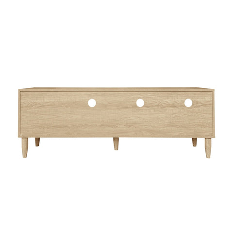 Rootz Oak Effect Rattan TV Cabinet - Entertainment Unit - Media Console - Adjustable Shelves - 150L x 40W x 50H cm