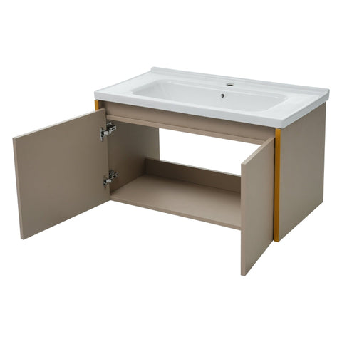 Rootz Bathroom Sink with Base Cabinet - Washbasin Unit - Vanity Station - Scratch and Heat Resistant - 90L x 47W x 48H cm