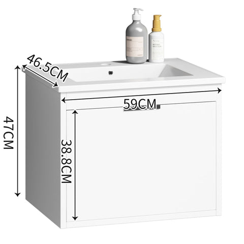 Rootz Hanging Sink Cabinet - Floating Vanity - Bathroom Storage - Soft Close Drawers - 59cm x 46.5cm x 47cm