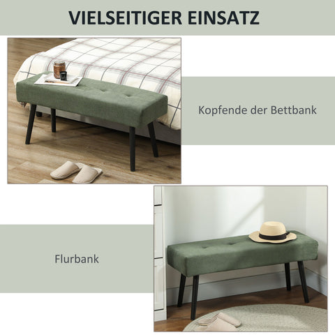 Rootz Upholstered Bench - Bed End Bench - Shoe Bench - 13cm Foam Cushion - 100 x 36 x 45 cm - Green