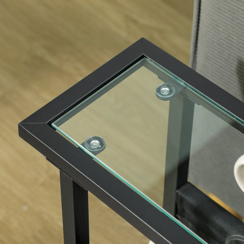 Rootz Metal Side Table - Slim Table - Narrow Space Table - Glass Top, Fabric Bag, Stability - 40cm x 18cm x 55.5cm