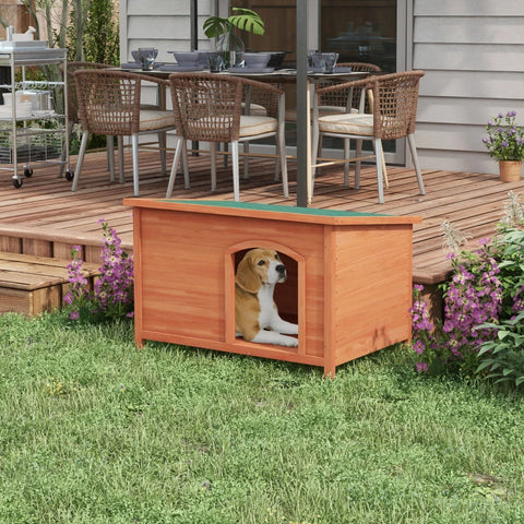Rootz Dog Houses - Houten hondenkennel - Functioneel hondenhok - Verdeeld in 3 delen - Sparrenhouten frame - Oranje - 100L x 65,5W x 68H cm