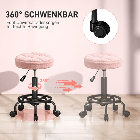 Rootz Height-Adjustable Pink Roll Stool - Rotating Stool - Work Chair - 360° Rotatable Base - Luxurious Comfort - Ø50 x 50-66 cm