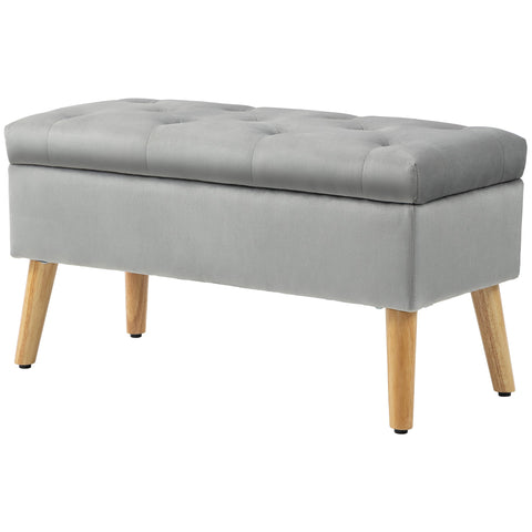 Rootz Upholstered Storage Bench - Velvet Stool - Padded Chest - Comfort Seating - 80cm x 35cm x 40cm - Grey