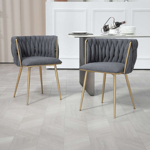 Rootz 2 Piece Set Upholstered Lounge Chairs - Armchairs - Linen Fabric Chairs - Sturdy Metal Frame - 54cm x 52cm x 73cm