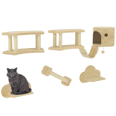 Rootz 5 Piece Cat Climbing Set - Scratching Posts - Jumping Platforms - Enhances Well-being - Scratching Post 12.5W x 15D x 54H cm