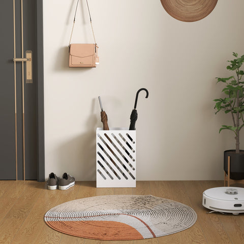 Rootz Umbrella Stand - Drip Tray - Steel Holder - Protects Floors - 28L x 14B x 41H cm - White