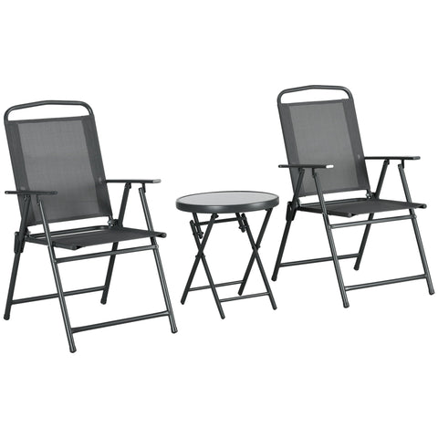 Rootz 3-Part Bistro Set - Metal Garden Furniture - Weatherproof Patio Set - Foldable Design - Table Ø45x50h, Chairs 53.5x64x93 cm -  Grey