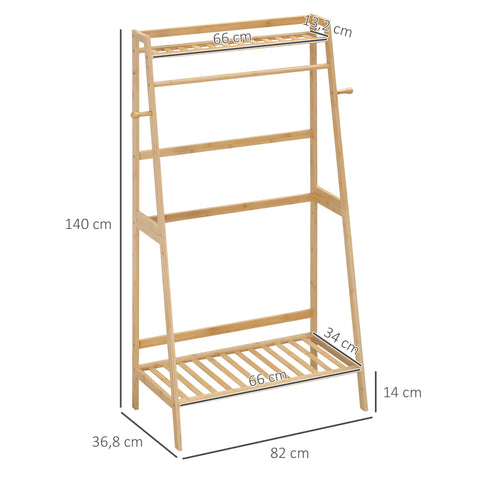 Rootz Clothes Rack Bamboo - Garment Stand - Clothing Organizer - Stylish Storage - 82 x 36.8 x 140 cm