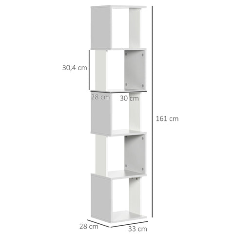 Rootz Bookcase - Modern Shelf - 5 Tier Storage - Space-saving Design - 33cm x 28cm x 161cm