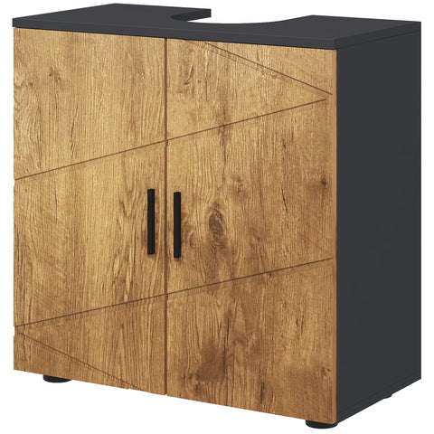 Rootz 2 Door Vanity Unit - Bathroom Cabinet - Storage Cupboard - MDF & Chipboard Durability - 60cm x 30cm x 60cm - Brown- Grey