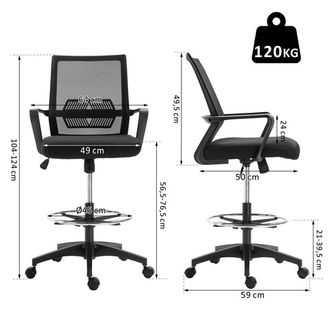Rootz High-Back Office Chair - Ergonomic Swivel Chair - Height Adjustable Chair - Breathable Mesh - 64L x 59W x 104-124H cm