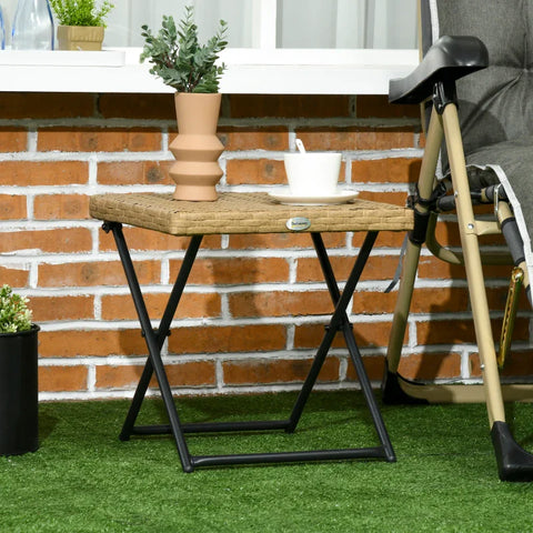 Rootz Garden Table - Polyrattan Balcony Table - Foldable - Steel Frame - Easy To Clean - Polyrattan - Natural - 40x40x40 cm