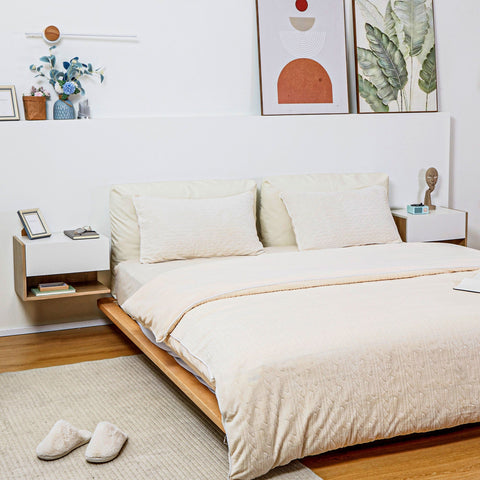 Rootz Set of 2 Wall-Mounted Nightstands - Floating Bedside Tables - Dual Tone Nightstands - Extendable Drawer & Shelf - 46cm x 30cm x 30cm