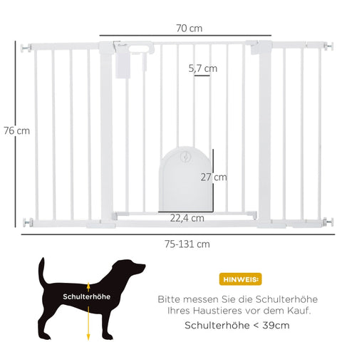 Rootz Door Safety Gate - Pet Barrier - Pet Gate - Automatic Closing - Enhanced Stability - Convenient Small Door - 75-131cm x 76cm - Metal, ABS