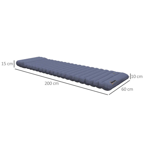 Rootz Campingmat - Luchtmatras - Waterbestendig - Voetpomp - Scheurbestendig - Waterdicht - Snel opblazen - TPU gecoat nylon - Blauw - 200L x 60W x 10H cm
