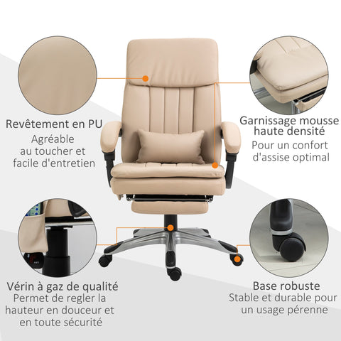 Rootz Ergonomic Massage Office Chair - Height Adjustable - Tilting Backrest - Extendable Footrest - Faux Leather - 67W x 69D x 106.5-114.5H cm