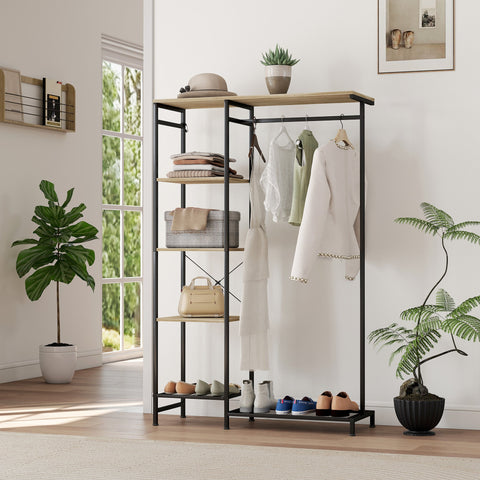 Rootz Cloakroom Stand - Clothes Rack - Wardrobe - Stable & Stylish - 100L x 356H cm - Brown and Black Finish