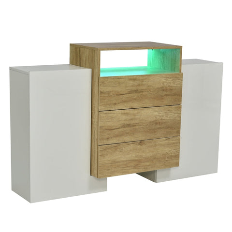 Rootz Modern Sideboard - High Gloss White - Stylish Storage Unit - Adjustable LED Lighting - 140L x 30W x 77.5H cm