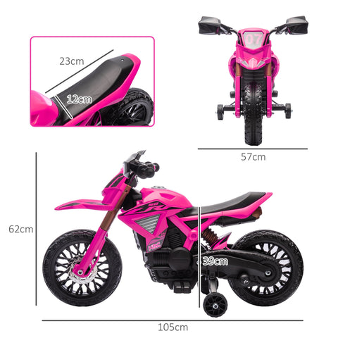 Rootz 12V Pink Electric Motorcycle for Children - Kids Ride-On - Children's Vehicle - Support Wheels - 105cm x 57cm x 62cm
