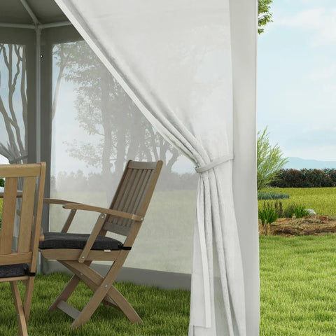 Rootz Gazebo - Garden Pavilion - Hexagonal - Ground Spikes - Mesh Curtains - Metal Frame - Polyester - Metal - Cream - 394L x 394W x 250H cm