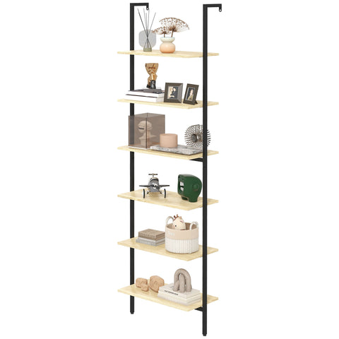 Rootz Wall Shelf Ladder Bookcase - Industrial Shelf - Display Shelves - Space Saver - 60L x 30W x 206H cm