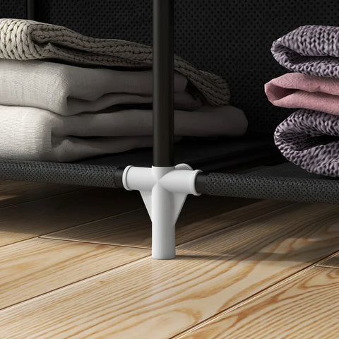 Rootz Stoffen Kast - Opbergoplossing - 8 Planken - 2 Kledingroedes - Niet-geweven Stof - Zwart - 125cm x 43cm x 162,5cm