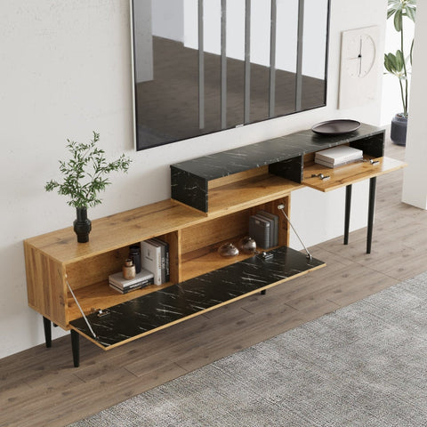 Rootz Premium TV Stand - Media Console - Entertainment Center - Durable & Space-Saving - 129.0L x 30.0W x 58.0H cm