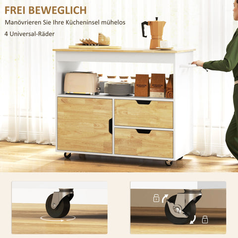 Rootz Rollable Kitchen Trolley - Mobile Kitchen Island - Kitchen Cart - Ample Storage & Easy Mobility - 107cm x 50cm x 85cm
