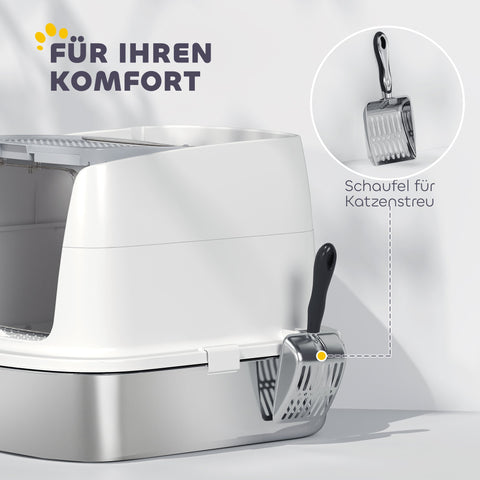 Rootz Stainless Steel Cat Toilet - Enclosed Litter Box - Odor-Free Pet House - Quick Cleaning - 52.4cm x 41.3cm x 39.8cm