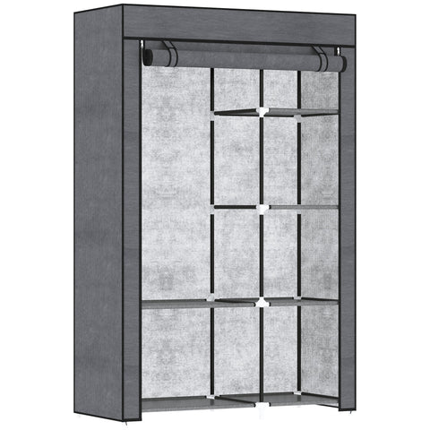 Rootz Fabric Cabinet - Storage Solution - Organizer - Dust Protection - 103x43x162.5cm - 6 Shelves & Clothes Rail - Grey