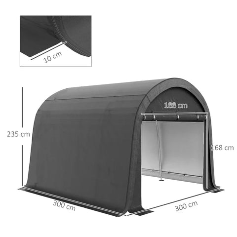 Rootz Garden Storage Tent - Sturdy Steel Frame - Cover Tensioning System - Party Tents - Large Doors - Galvanized Steel-PE - Gray - 300W x 300D x 235H cm