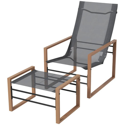 Rootz Garden Chair - Patio Chair with Stool - Weatherproof - Mesh Cover - Metal Frame - Terrace - Hallway - Living Room - Brown - 66W x 88D x 95H cm