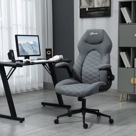 Rootz Vinsetto Office Chair - Ergonomic Desk Chair - Adjustable Computer Chair - Rocker Function - Fold-Up Armrests - Microfiber Fabric - 65.5cm x 69.5cm x 112-122cm