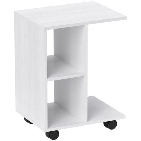 Rootz C Shape Side Table - Coffee Table - Corner Desk - Mobile Flexibility - E1 Chipboard - 45 x 35 x 58cm - White