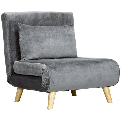 Rootz 2-in-1 Fauteuil - Ontspanningsstoel - Slaapstoel - Slaapbank - Logeerbed - Rubberhout - Grijs - 72 cm x 78 cm x 79 cm