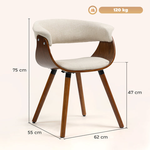 Rootz Dining Chair - Seating - Curved Backrest Support - Elegant Linen Look - 62x55x75cm - Brown