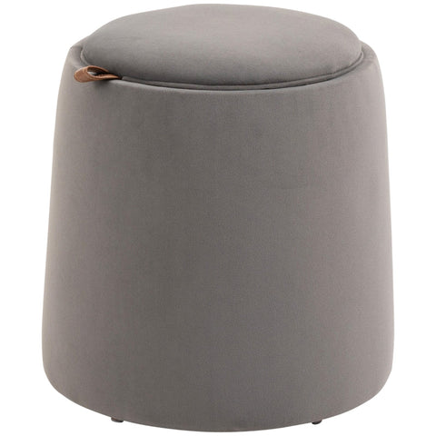 Rootz 2-in-1 Velvet Look Storage Stool - Ottoman - Footrest - Hidden Storage - Removable Tray Lid - 44cm x 47.5cm - Dark Gray