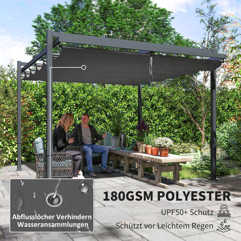 Rootz Pergola Pavilion - Aluminum Canopy - Garden Shelter - UPF50+ UV Protection - Grey - 3.5x3m - 245H cm Adjustable Sliding Roof