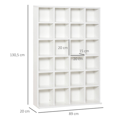 Rootz Multimedia Storage Shelf - Bookshelf - Adjustable Wood Shelving - Organize 480 CDs/312 DVDs - 89 x 20 x 130.5 cm - White
