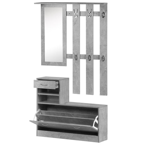 Rootz 3-in-1 Entrance Furniture Set - Wardrobe Set - Hallway Organizer - Shoe Storage & Mirror - Concrete Grey - 90x24x102 cm