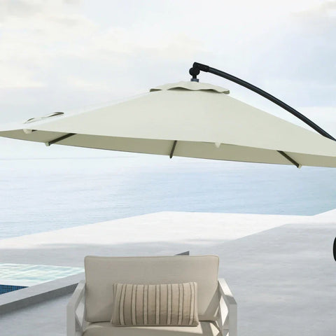 Rootz Sun Protection - Cantilever Umbrella - Including Cross Base - 100% Polyester - Aluminum Metal - Cream - 293 x 293 x 260 cm
