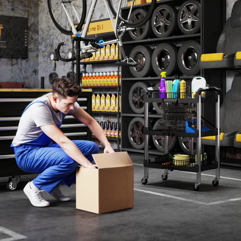 Rootz Tool Trolley - Foldable Tool Cart - Rolling Tool Cart - Durable Storage Solution - 64cm x 37cm x 84cm