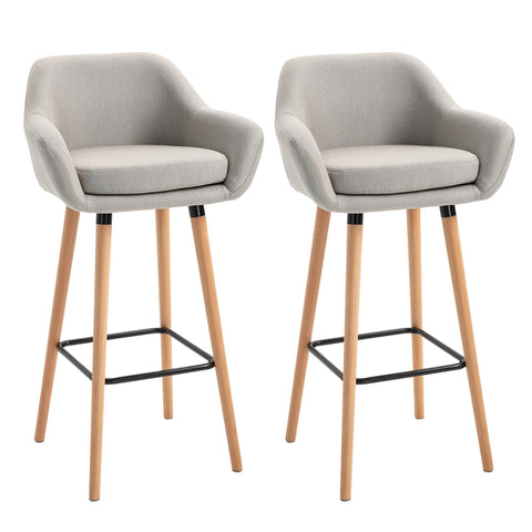 Rootz Modern Bar Stools Set of 2 - Contemporary Kitchen Chairs - Beech Wood Legs - Breathable Fabric - Beige - 55cm x 48cm x 100cm