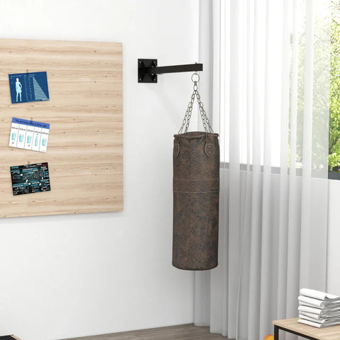 Rootz Punching Bag Holder - Wall Mounted - 9 Angles - Mounting Screws - Swivel Hook - Carabiner Hook - Two Side Awnings - Steel - Black - 80L x 17W x 48H cm