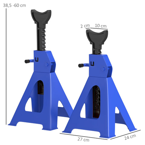 Rootz 3 Ton Load-Bearing Support Stands - Car Jack Stands - Adjustable Vehicle Supports - Carbon Steel - 27cm x 24cm x 38.5-60cm